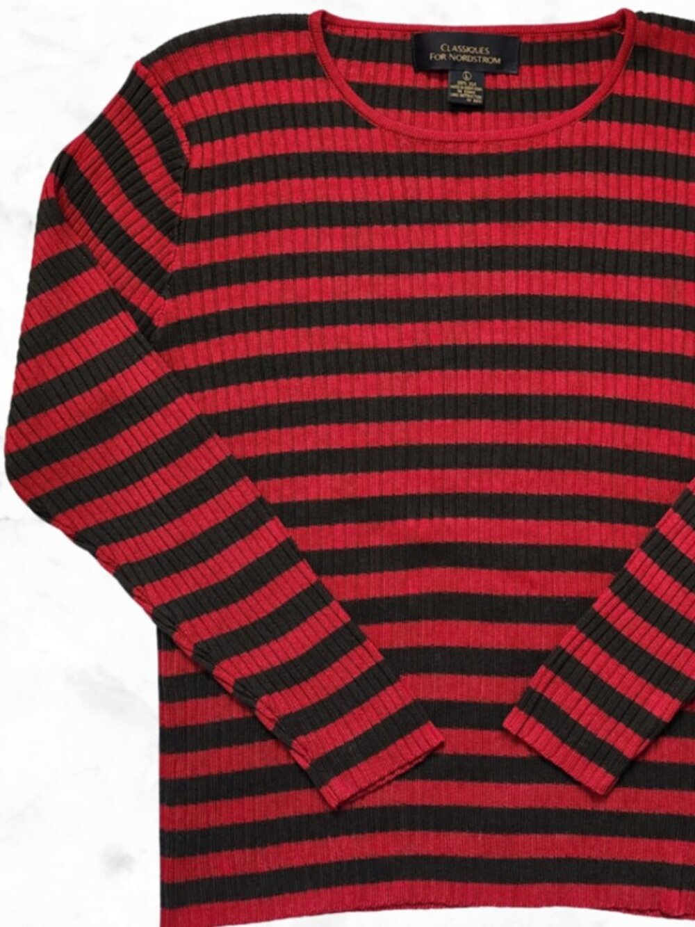 Classiques for Nordstrom 100% Silk Striped Sweater – Red & Black, Size L